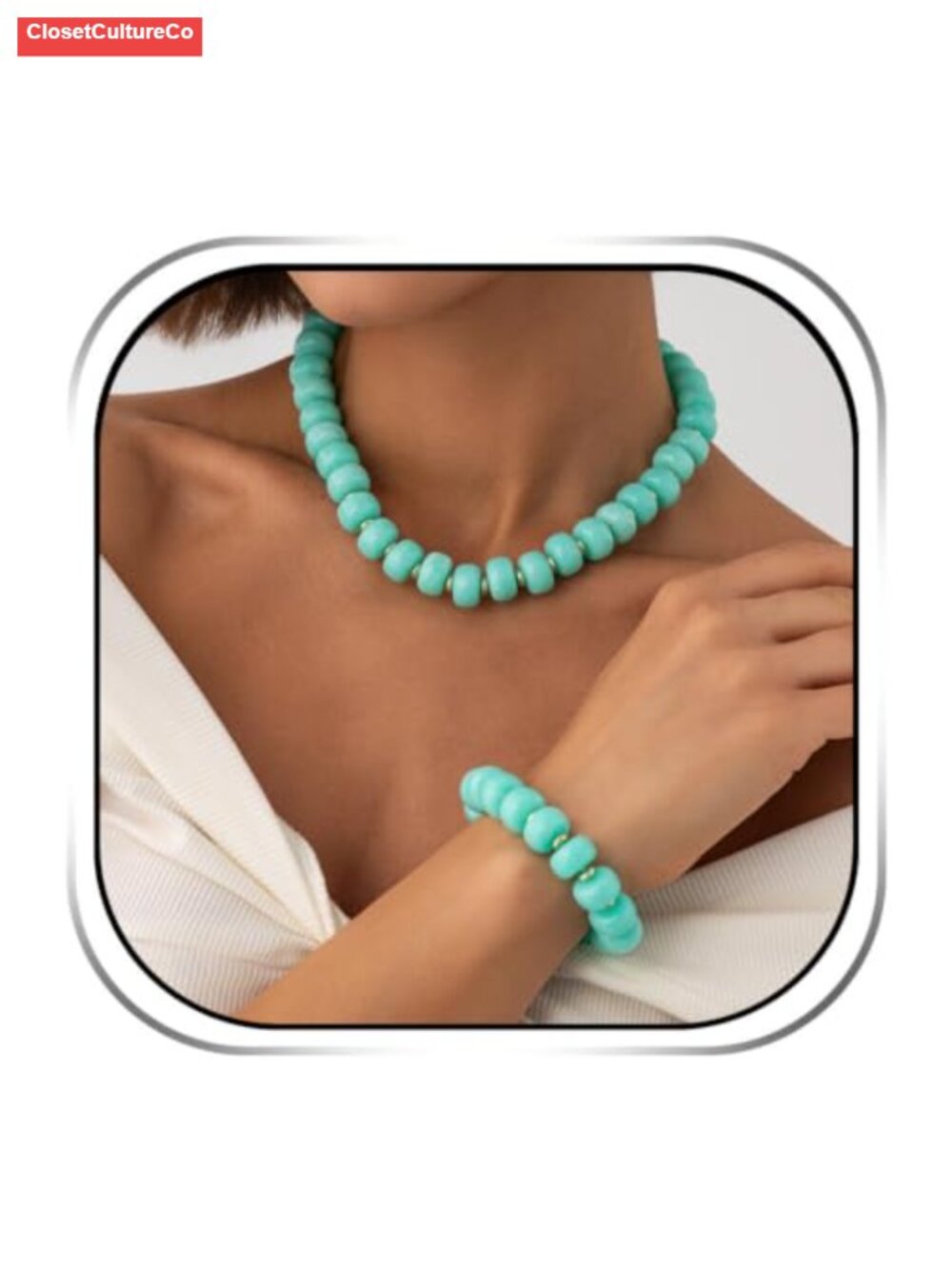 Resin Bead Necklace Bracelet Set Chunky Statement Jewelry Gift